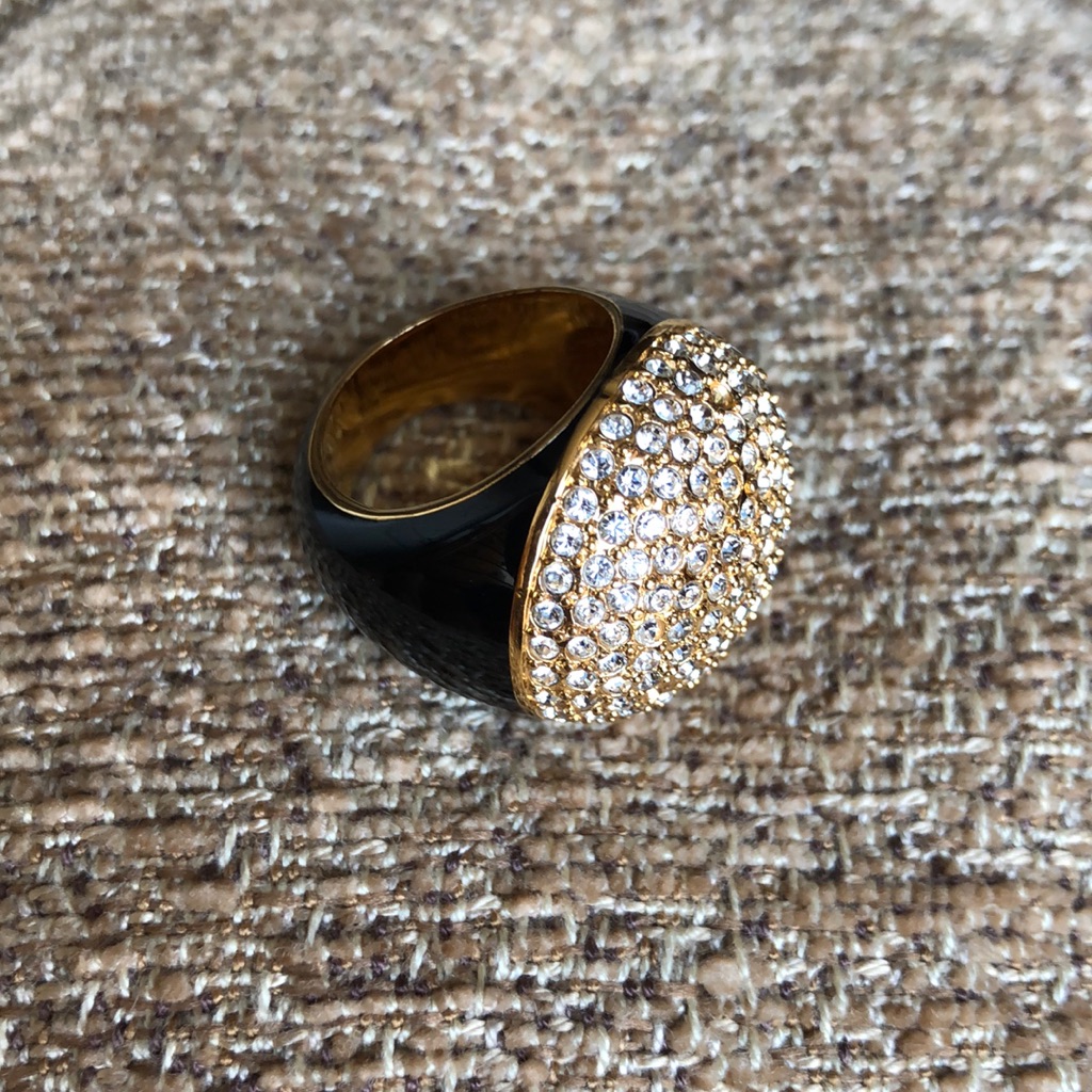 Cc Skye Crystal Dome Ring Gold Black Enamel